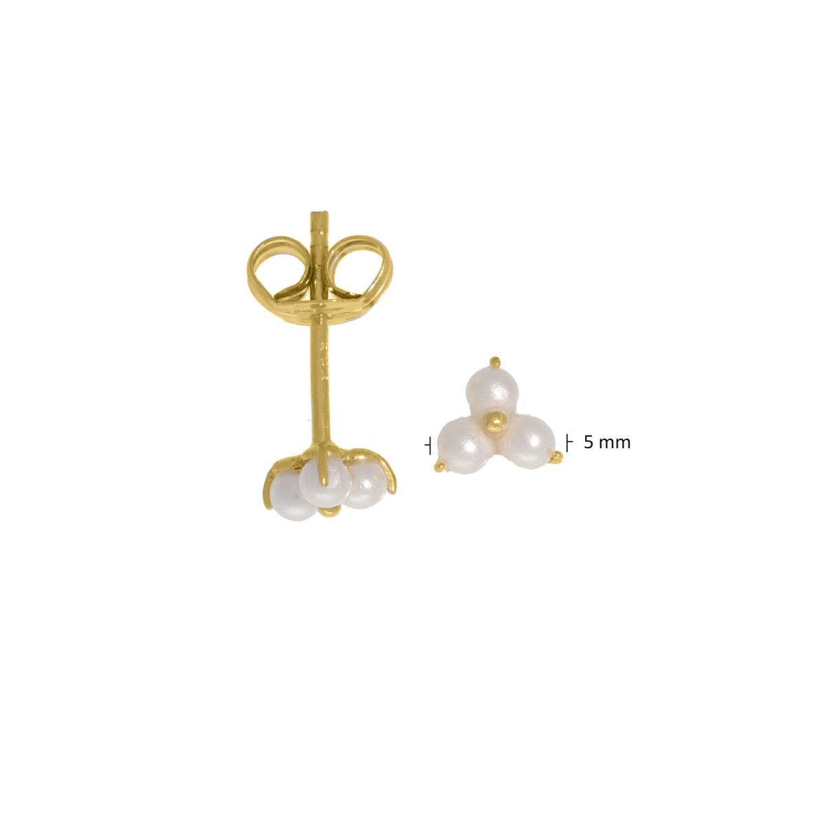 GLOW 206.2147.00 gouden oorknopjes met zoetwaterparel in driehoek 5 mm breed - Hoogte 5 mm