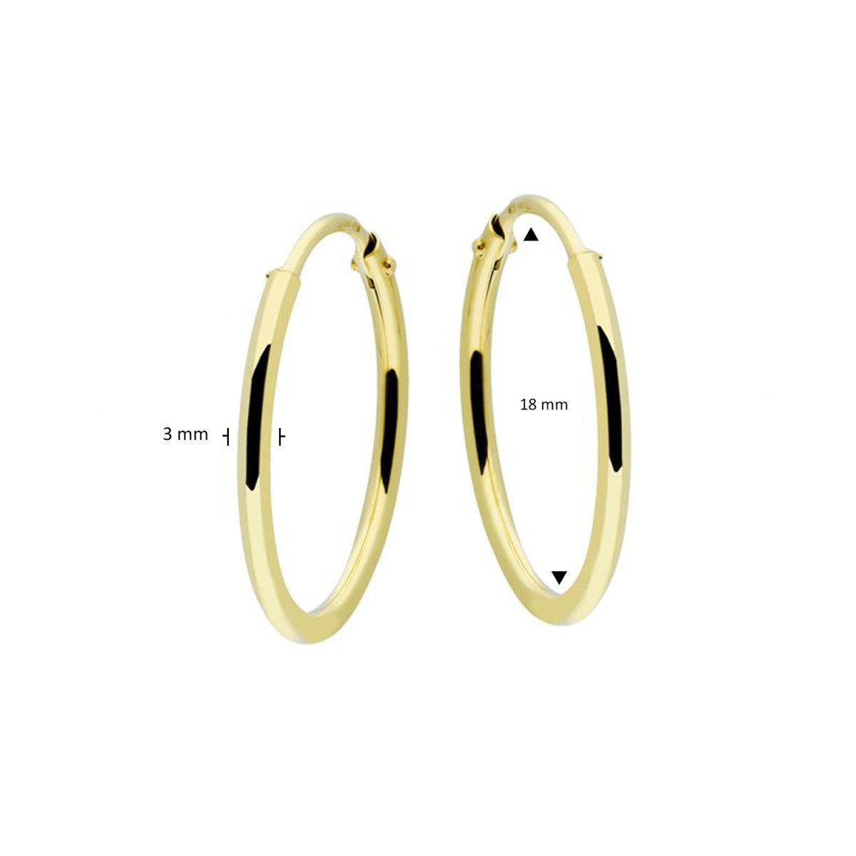 GLOW 207.0002.175 gouden oorringen met glanzende afwerking 3 mm breed - Diameter 18 mm