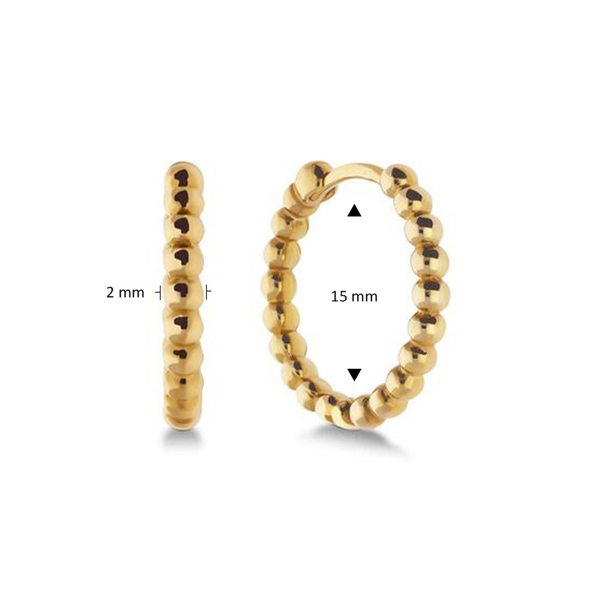 GLOW 207.0171.15 gouden klapoorringen met bolletjes 2 mm breed - Diameter 15 mm