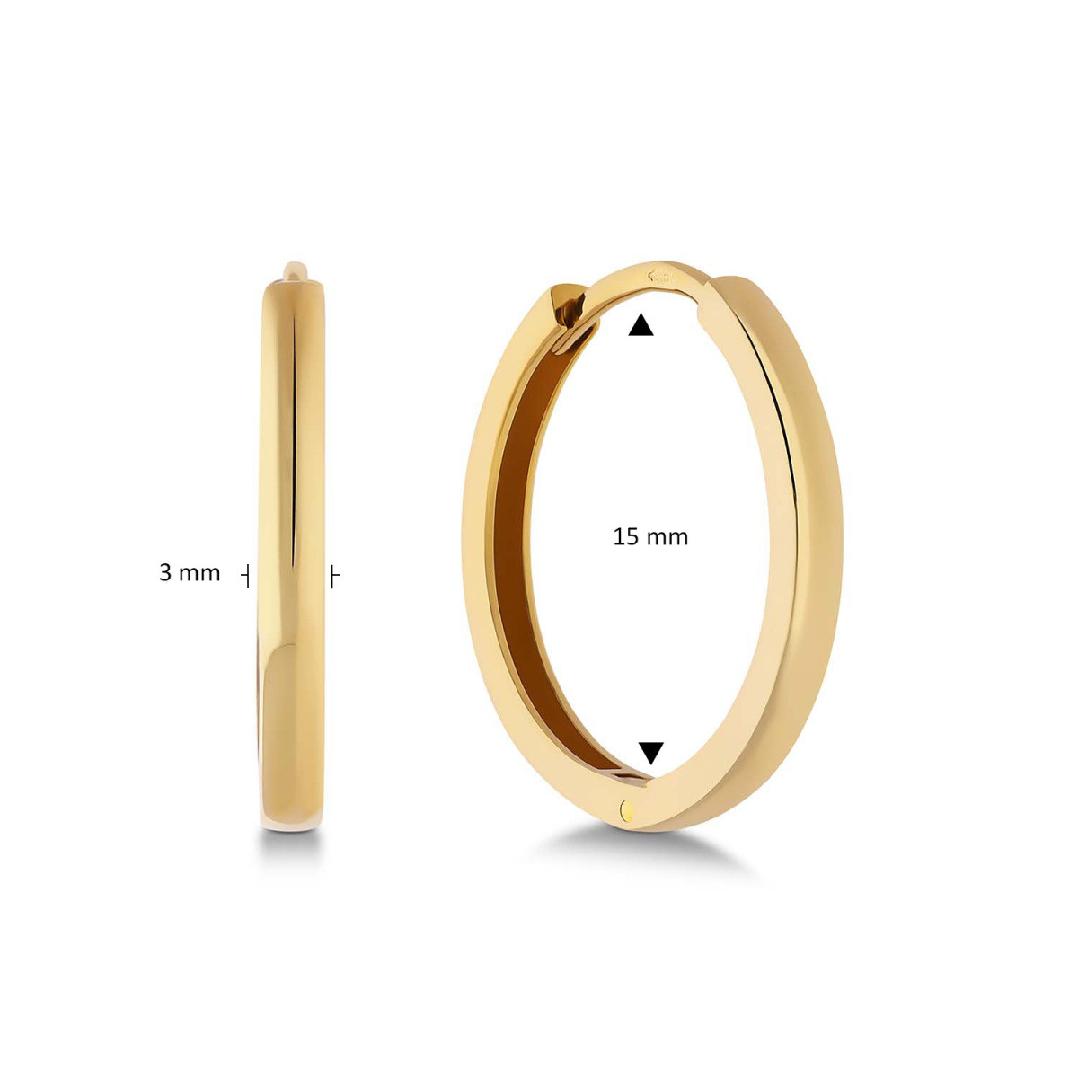 GLOW 207.0172.15 gouden oorringen glanzend afgewerkt 3 mm breed - Diameter 15 mm