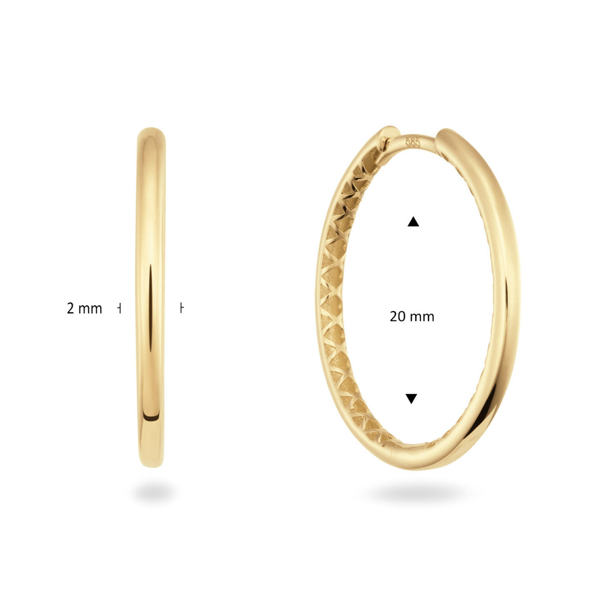 GLOW 207.0187.20 gouden oorringen met glanzende afwerking 2 mm breed - Diameter 20 mm