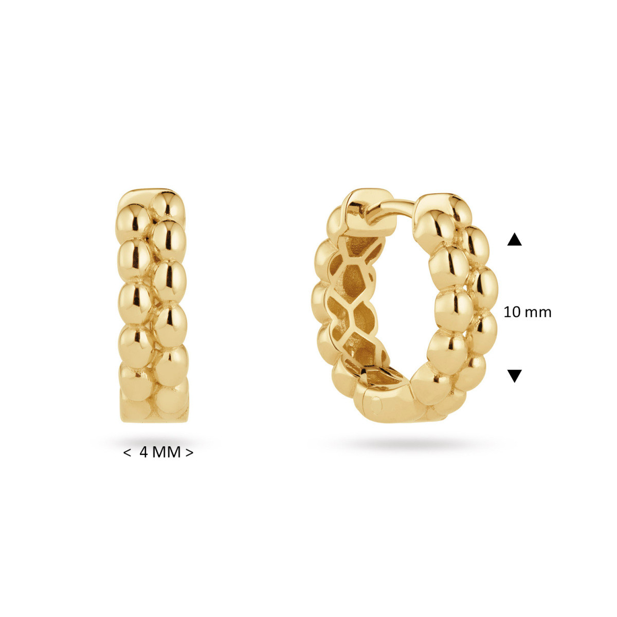 GLOW 207.0283.00 gouden klapoorringen met bolvormige textuur 4 mm breed - Diameter 10 mm