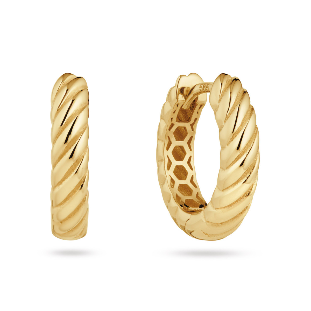 GLOW 207.0290.00 gouden ronde klapoorringen met gedraaide structuur 3 mm breed - Diameter 10 mm