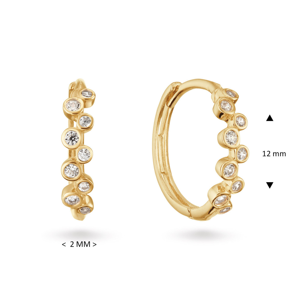 GLOW 207.0308.00 gouden klapoorringen met zirkonia stenen 2 mm breed - Diameter 12 mm