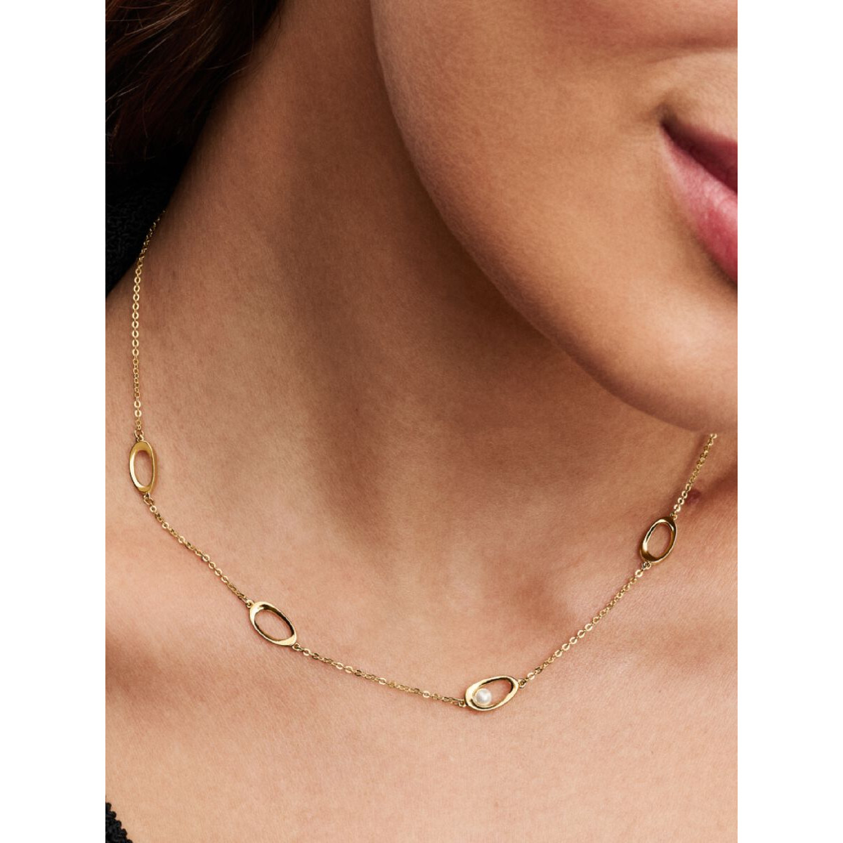 Pandora Essence 363883C01-45 gold plated ketting met parel en ovale schakels - Lengte 45 cm