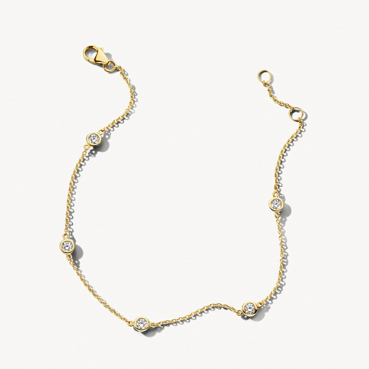 Blush 2187YZI gouden armband met vijf ronde zirkonia's 0.8 mm breed - Lengte 18 cm