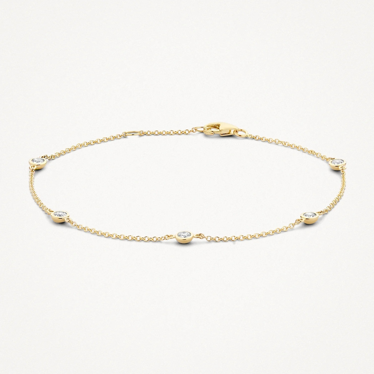 Blush 2187YZI gouden armband met vijf ronde zirkonia's 0.8 mm breed - Lengte 18 cm
