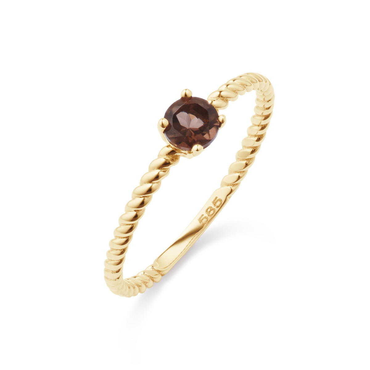 GLOW 214.0242 14k gouden solitair ring met bruine rookkwarts 5 mm breed