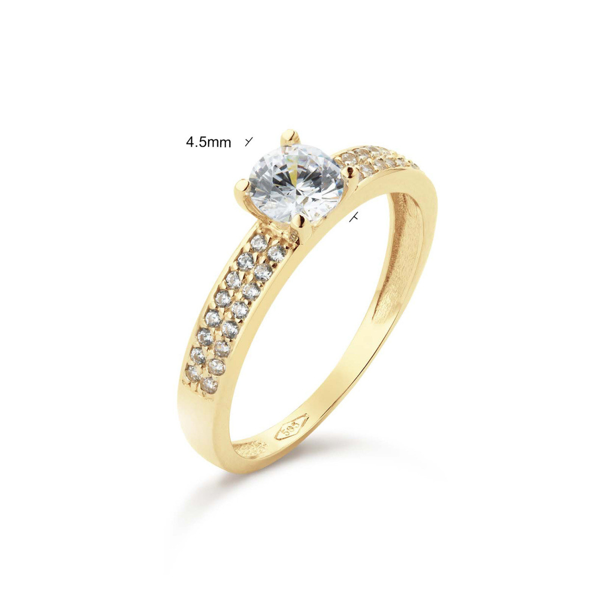 GLOW 214.1030 14-karaat gouden zirkonia solitair ring 4.5 mm breed
