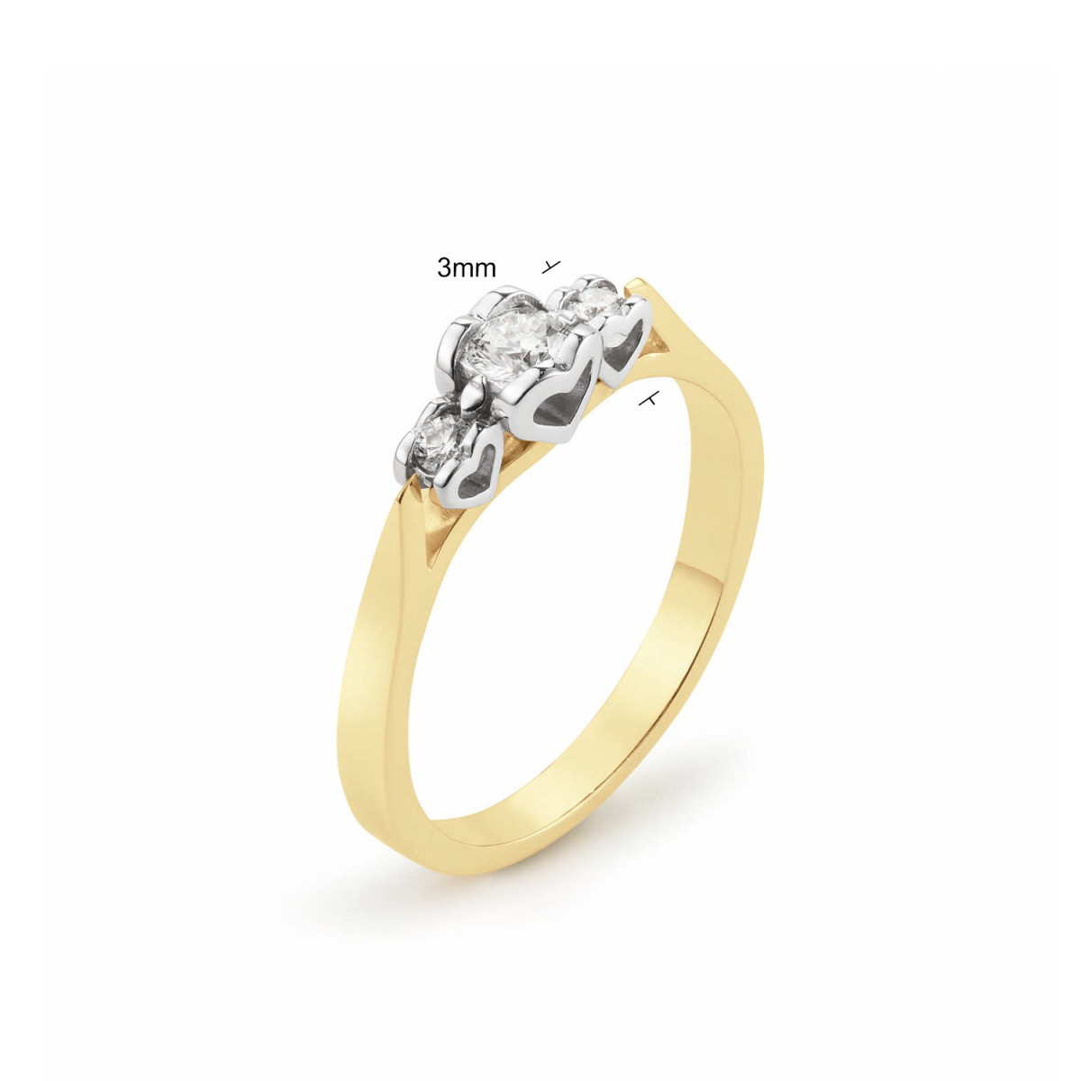 GLOW 214.5114LGD 14k gouden trilogy ring met lab grown diamanten 0.19 crt 3 mm breed