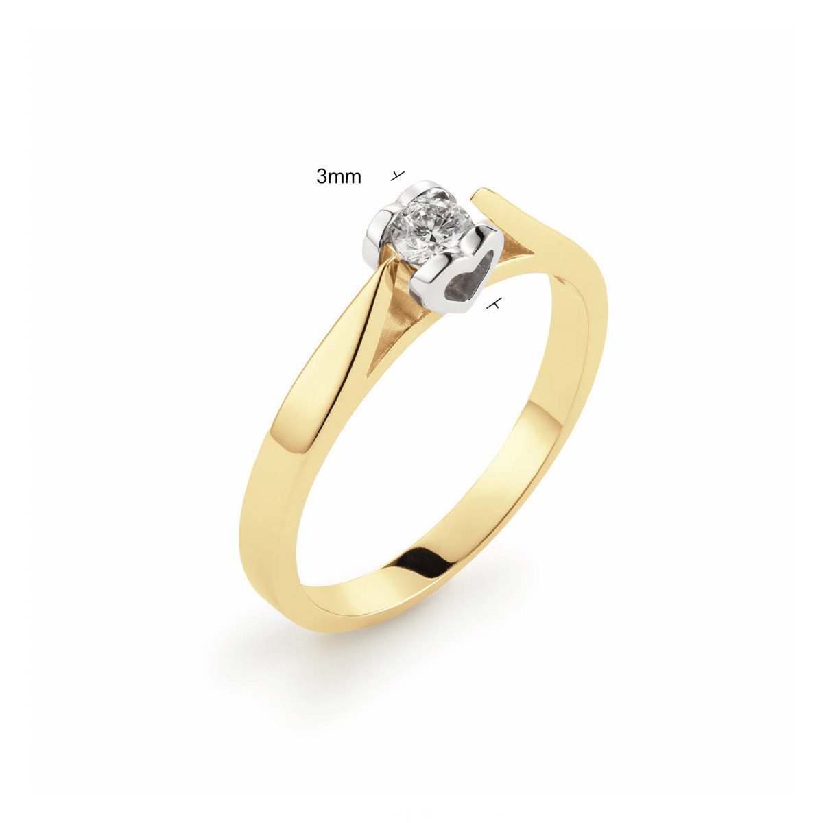 GLOW 214.5115 14-karaat bicolor hartjes ring met diamant 0.14 crt 3 mm breed