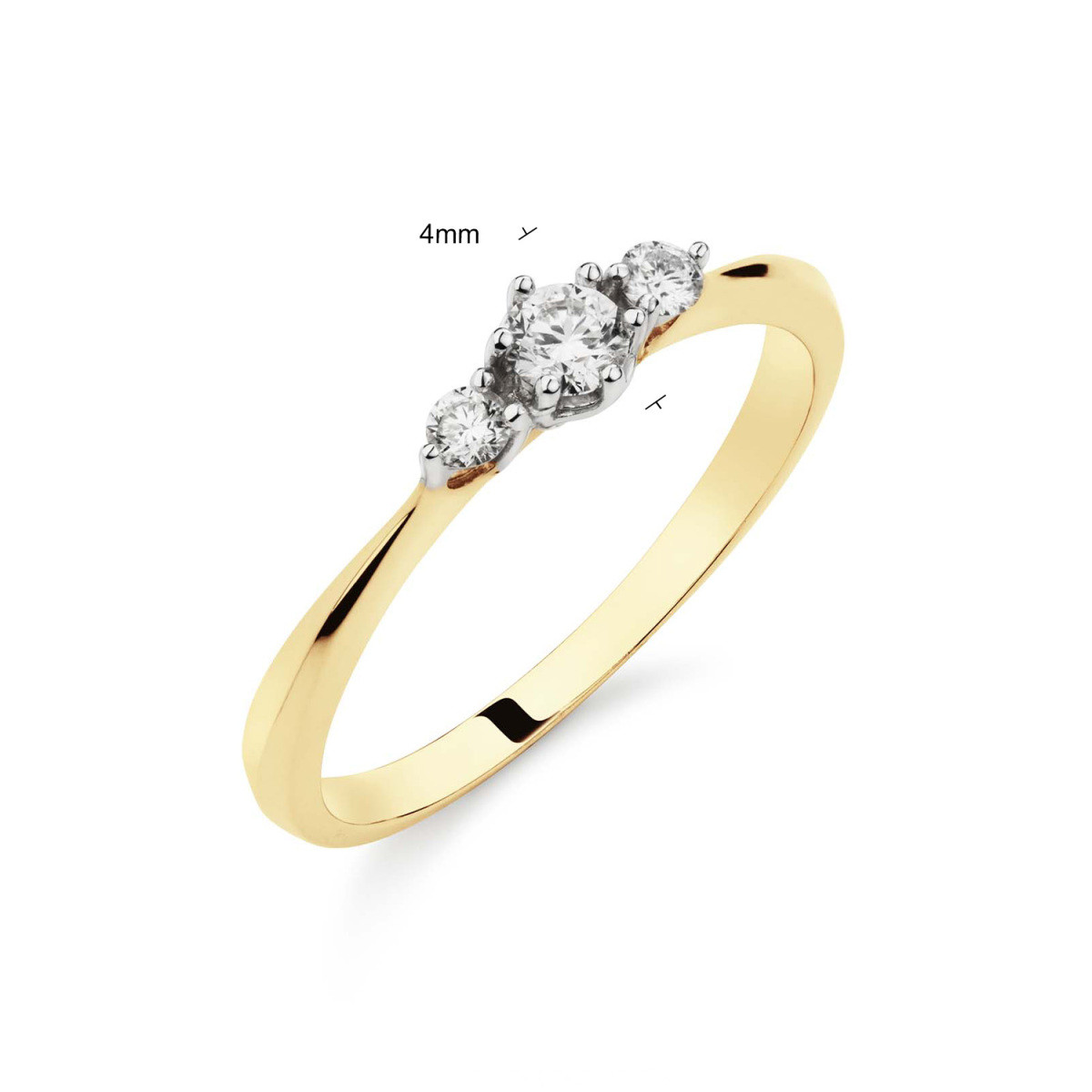 GLOW 214.6000LGD gouden trilogie ring met lab grown diamanten 0.16 crt 4 mm breed