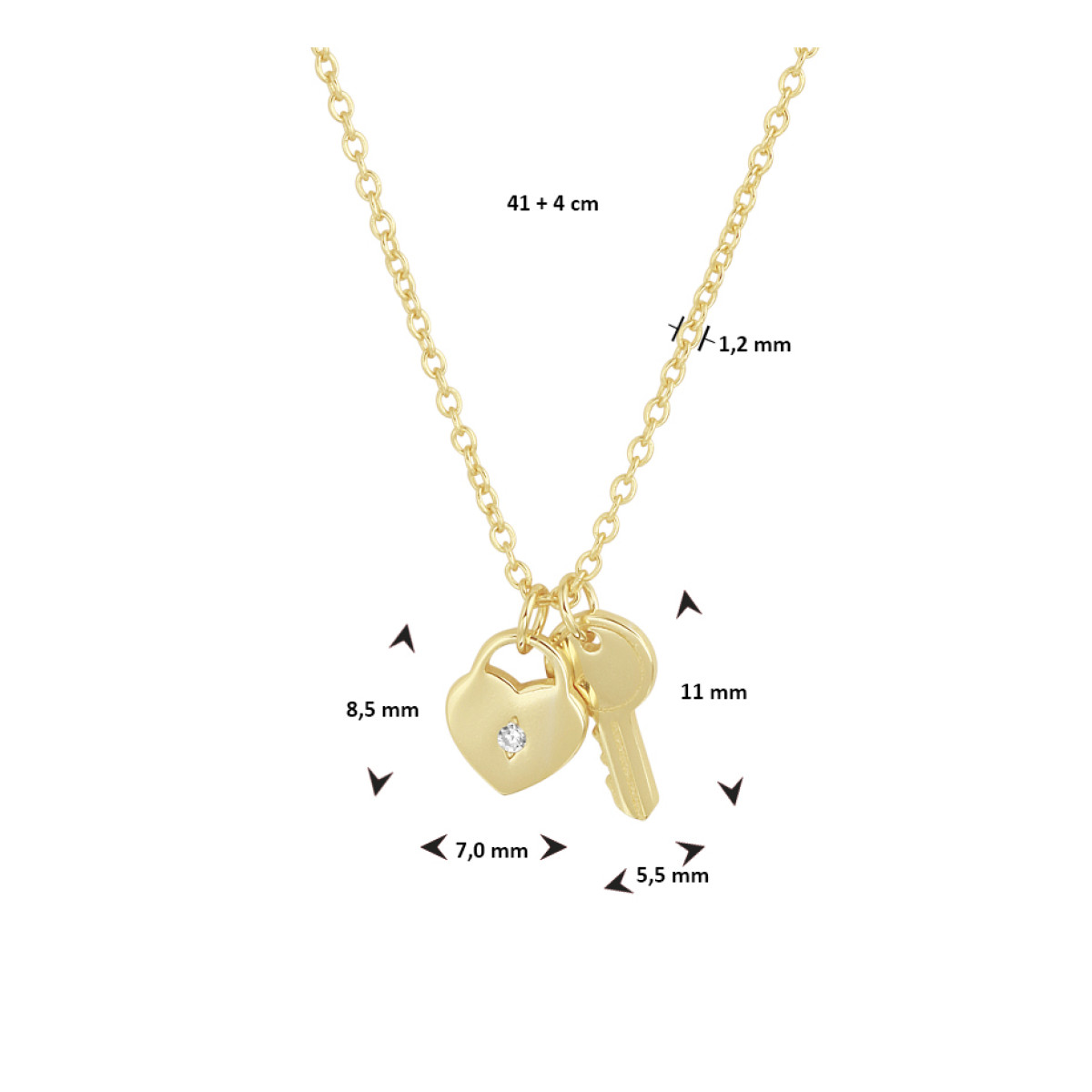 Gold plated ketting met hartje en sleutel 