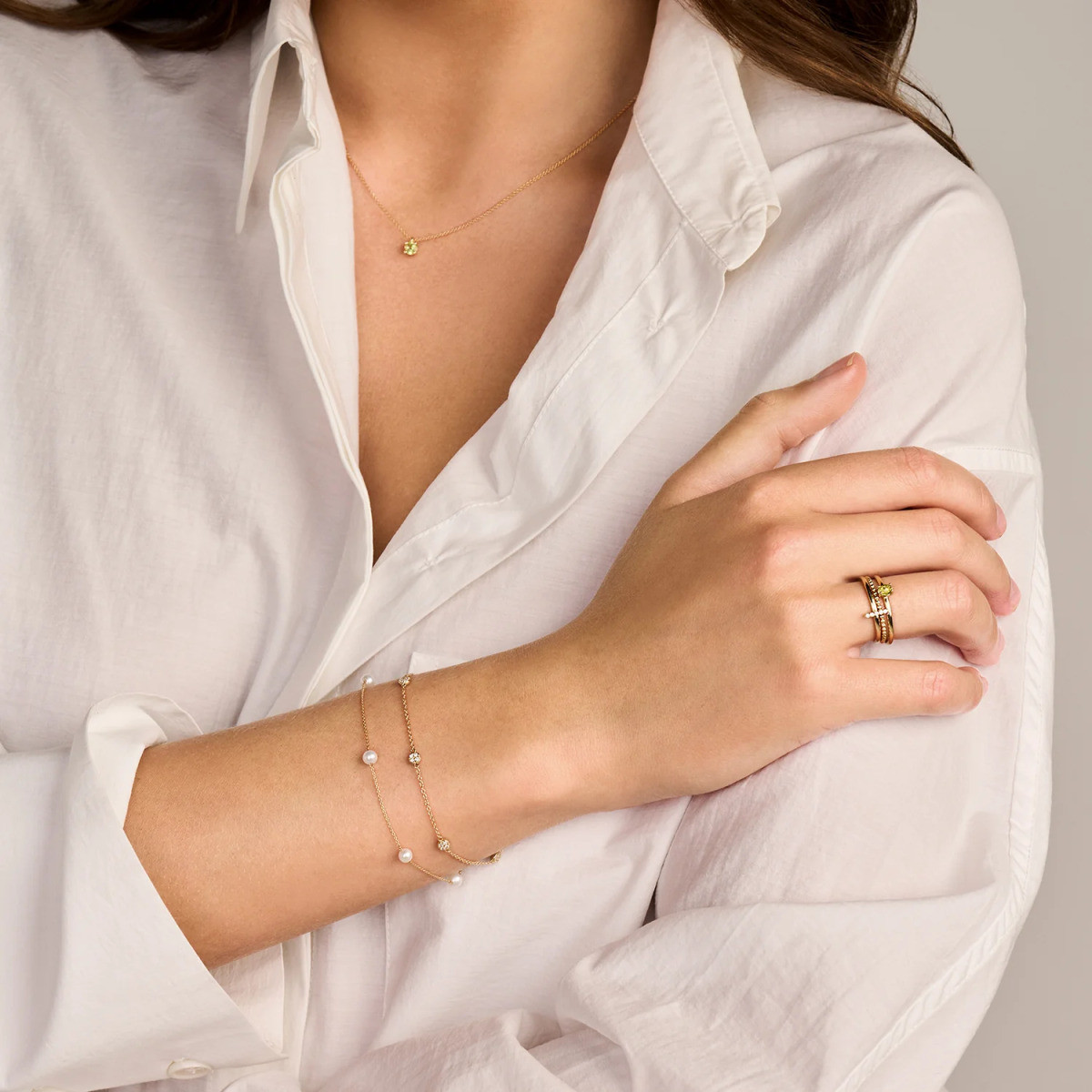 Blush 2213YZI gouden armband met ronde zirkonia hangers 3.5 mm breed - Lengte 17.5 cm