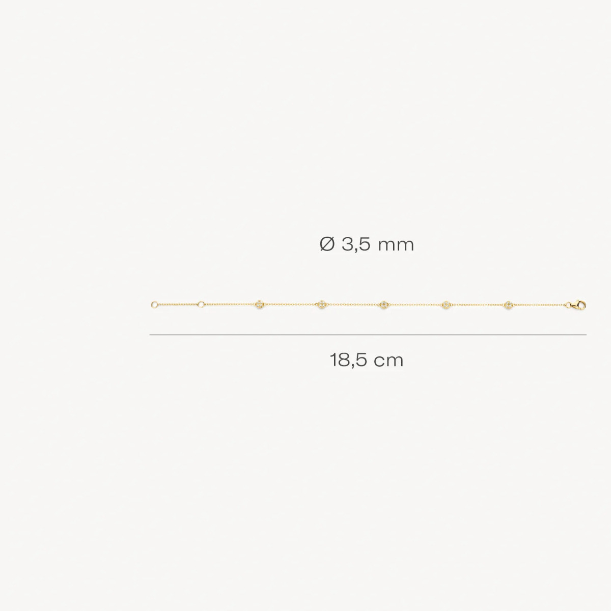 Blush 2213YZI gouden armband met ronde zirkonia hangers 3.5 mm breed - Lengte 17.5 cm