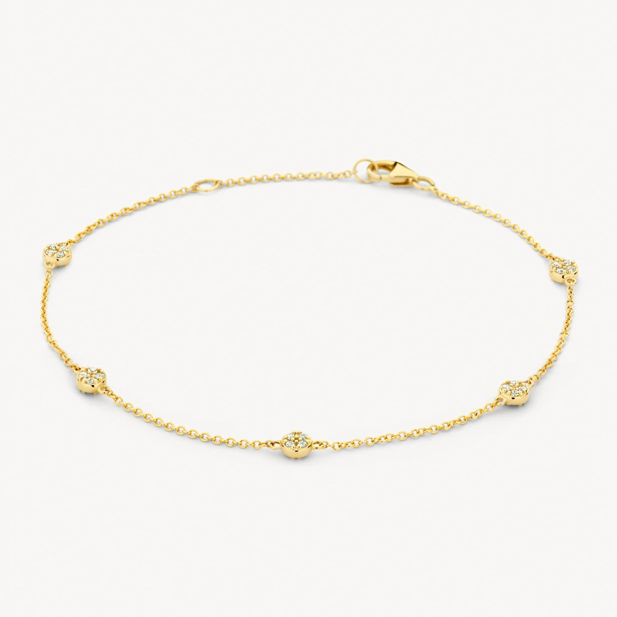 Blush 2213YZI gouden armband met ronde zirkonia hangers 3.5 mm breed - Lengte 17.5 cm