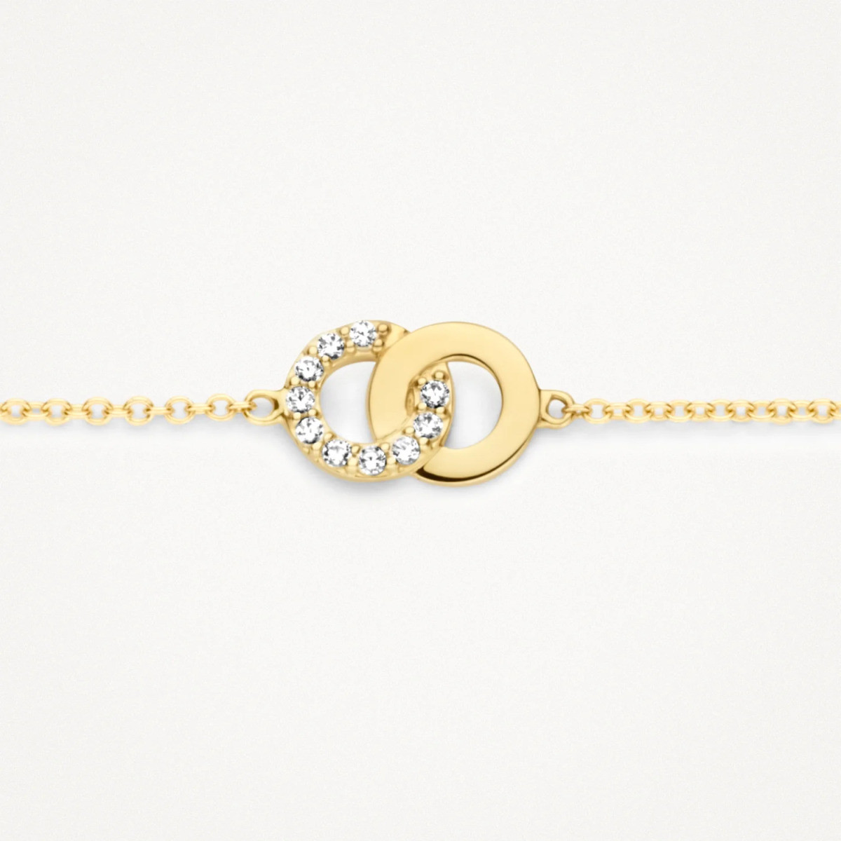Blush 2223YZI gouden armband met hanger twee verweven zirkonia hangers - Lengte 18 cm