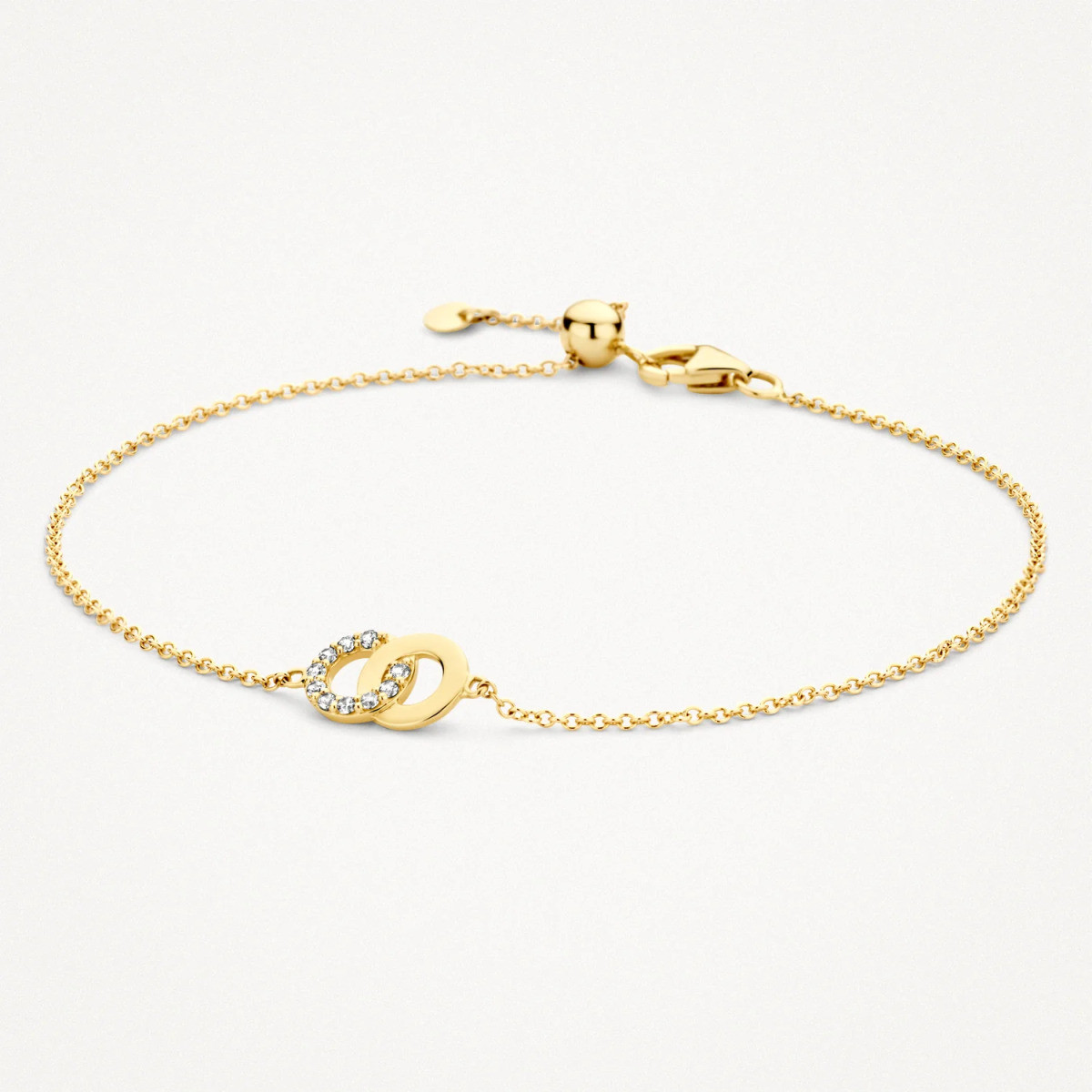 Blush 2223YZI gouden armband met hanger twee verweven zirkonia hangers - Lengte 18 cm