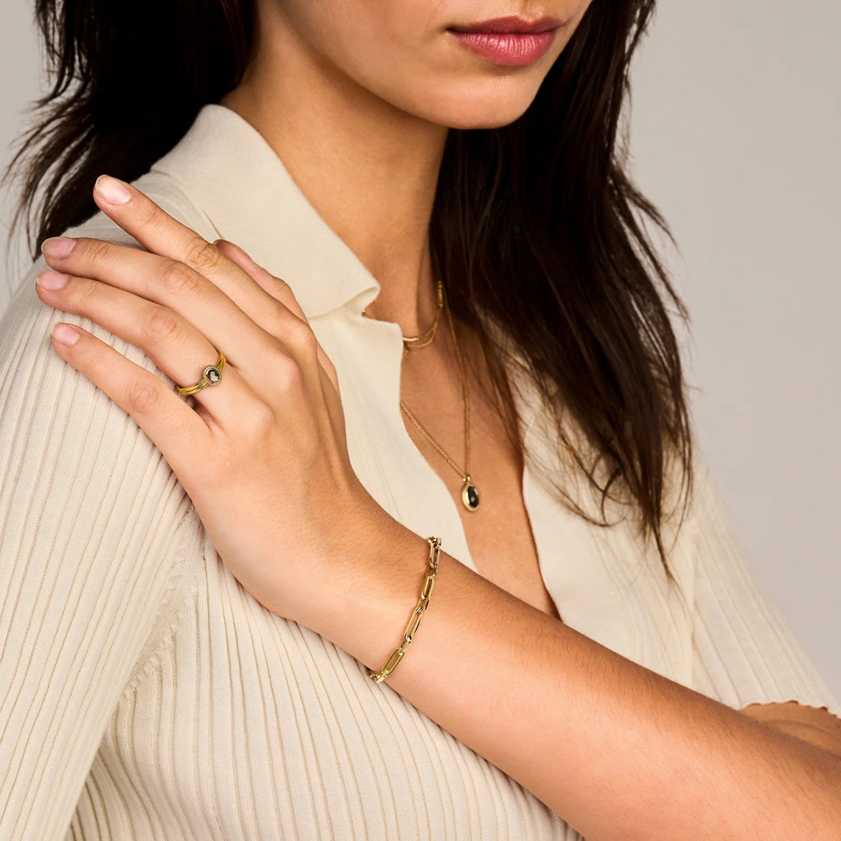 Blush 2251YGO gouden schakelarmband met paperclip ontwerp 4.2 mm breed - Lengte 18.5 cm