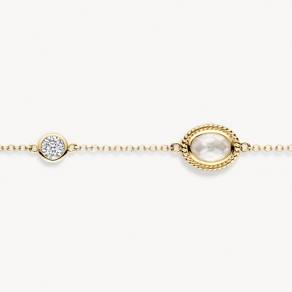 Blush 2252YMQ gouden armband met zirkonia bergkristal en parelmoer - Lengte 16.5-18.5 cm