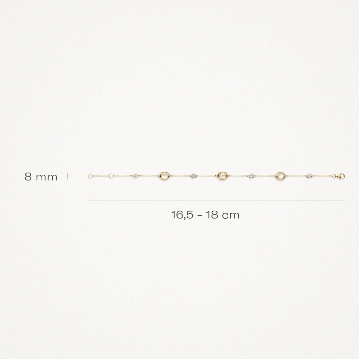 Blush 2252YMQ gouden armband met zirkonia bergkristal en parelmoer - Lengte 16.5-18.5 cm