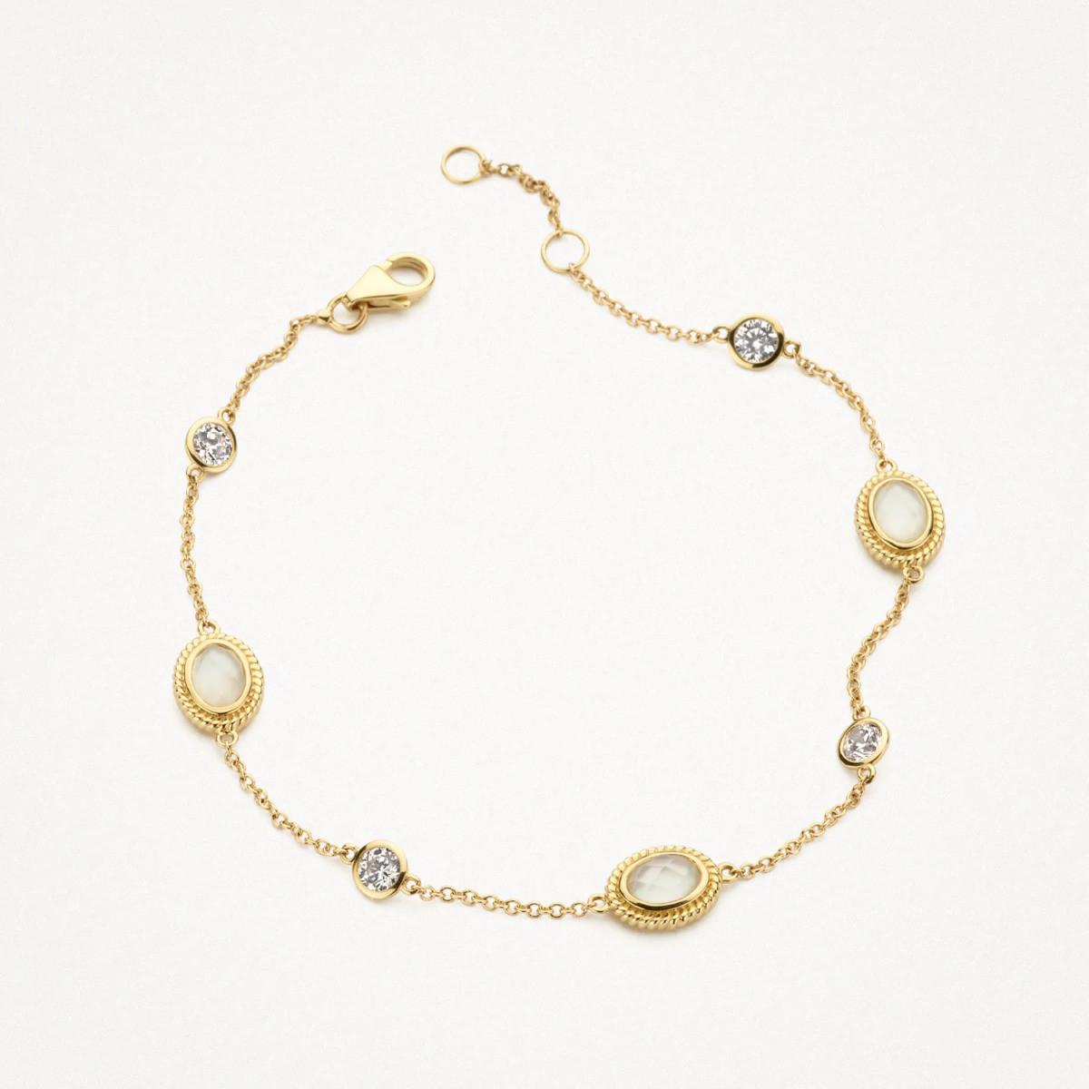 Blush 2252YMQ gouden armband met zirkonia bergkristal en parelmoer - Lengte 16.5-18.5 cm
