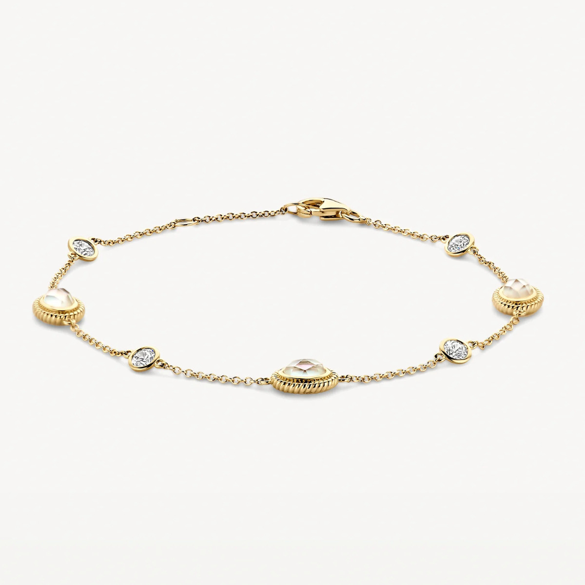 Blush 2252YMQ gouden armband met zirkonia bergkristal en parelmoer - Lengte 16.5-18.5 cm