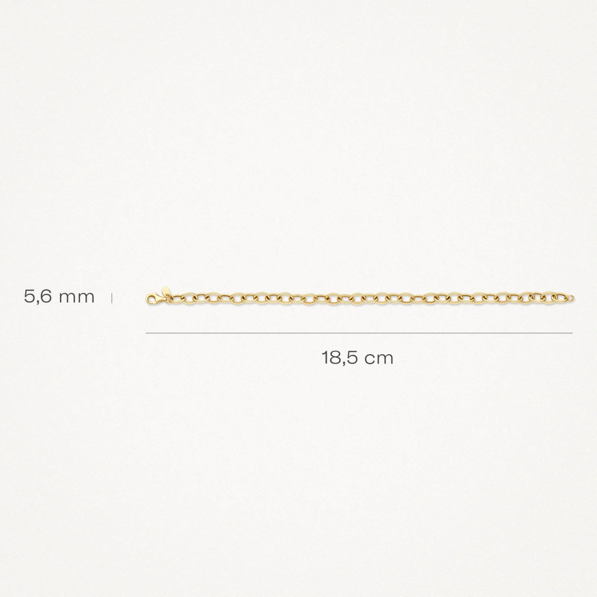 Blush 2255YGO gouden jasseron schakelarmband bewerkt en glad 5.6 mm breed - Lengte 18.5 cm