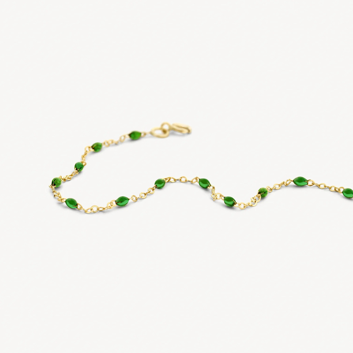 Blush 2264YRG gouden armband met groene resin elementen 0.8 mm breed - Lengte 16.5-18.5 cm