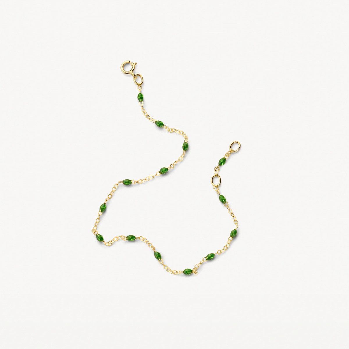 Blush 2264YRG gouden armband met groene resin elementen 0.8 mm breed - Lengte 16.5-18.5 cm