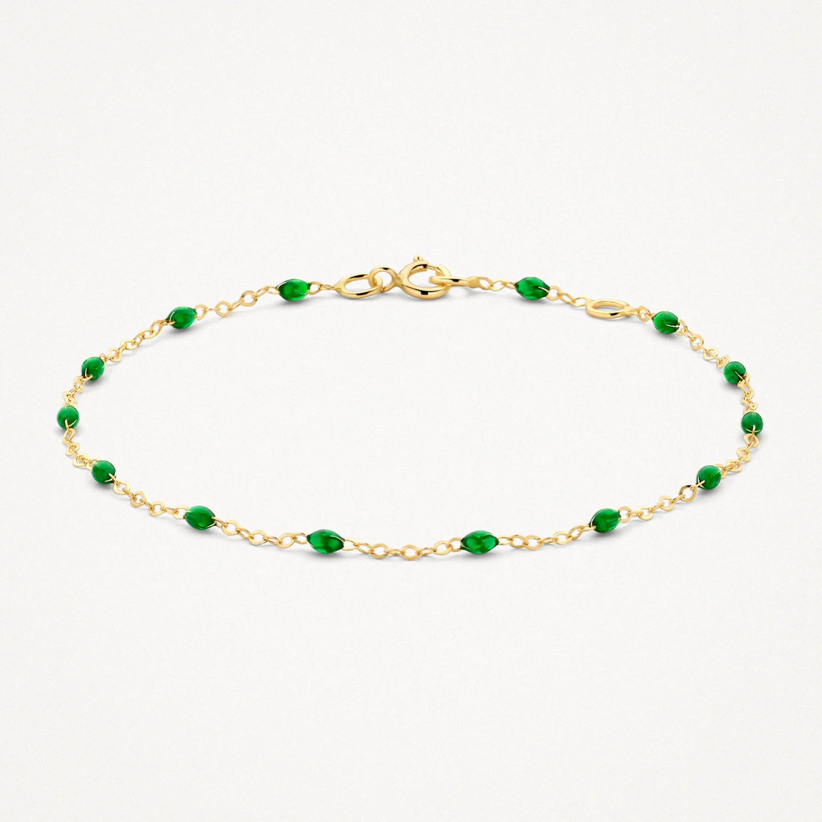 Blush 2264YRG gouden armband met groene resin elementen 0.8 mm breed - Lengte 16.5-18.5 cm