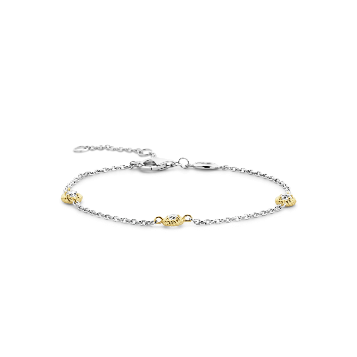 TI SENTO 23027ZY zilveren armband met gold plated zirkonia schakels - Lengte 16 cm, 18 cm, 20 cm