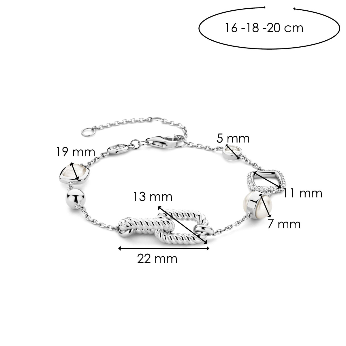TI SENTO 23033ZI zilveren armband met diverse hangers - Lengte 16 cm, 18 cm, 20 cm