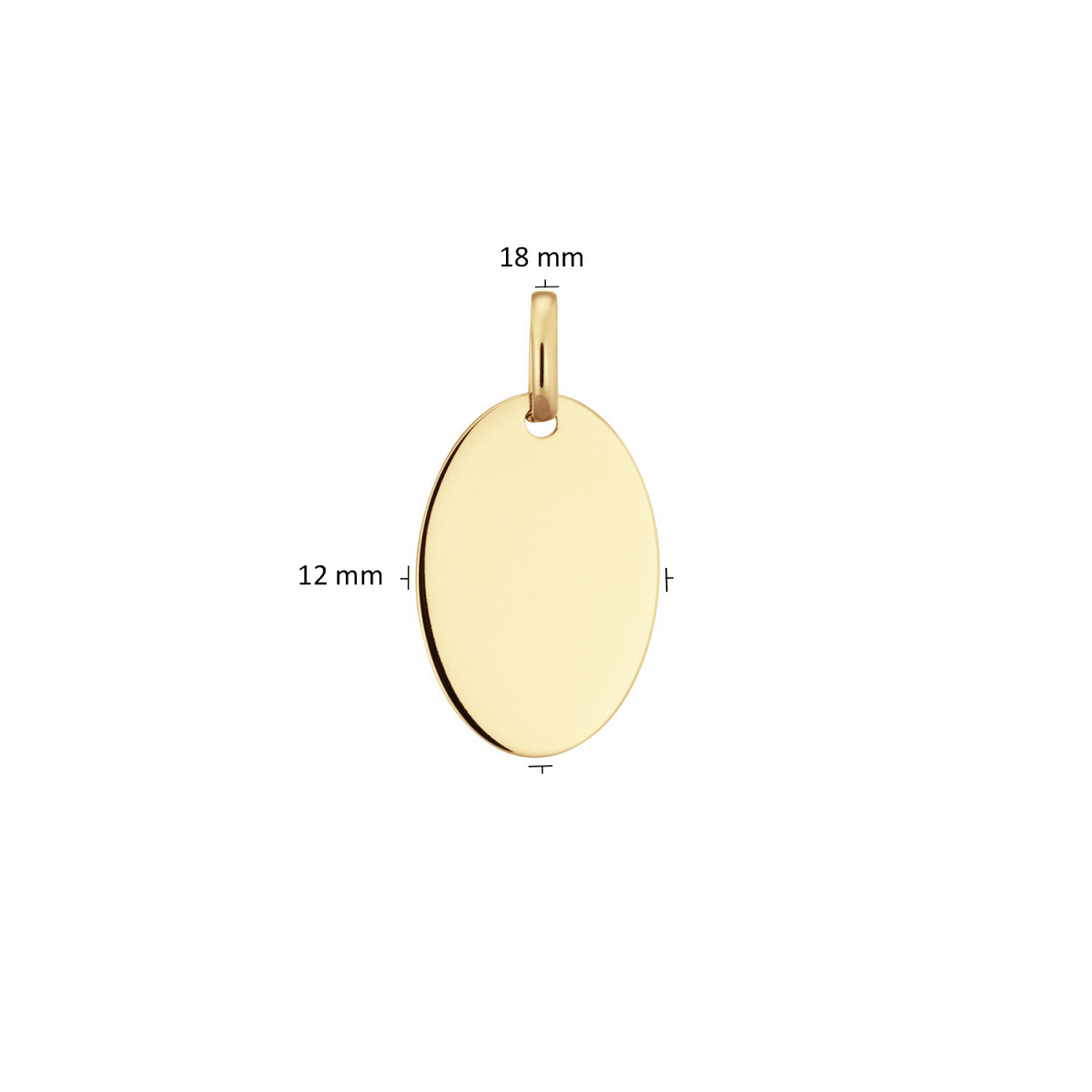 GLOW 242.0044.18 14-karaat gouden ovale graveerhanger glanzende afwerking 12 mm breed - Hoogte 18 mm