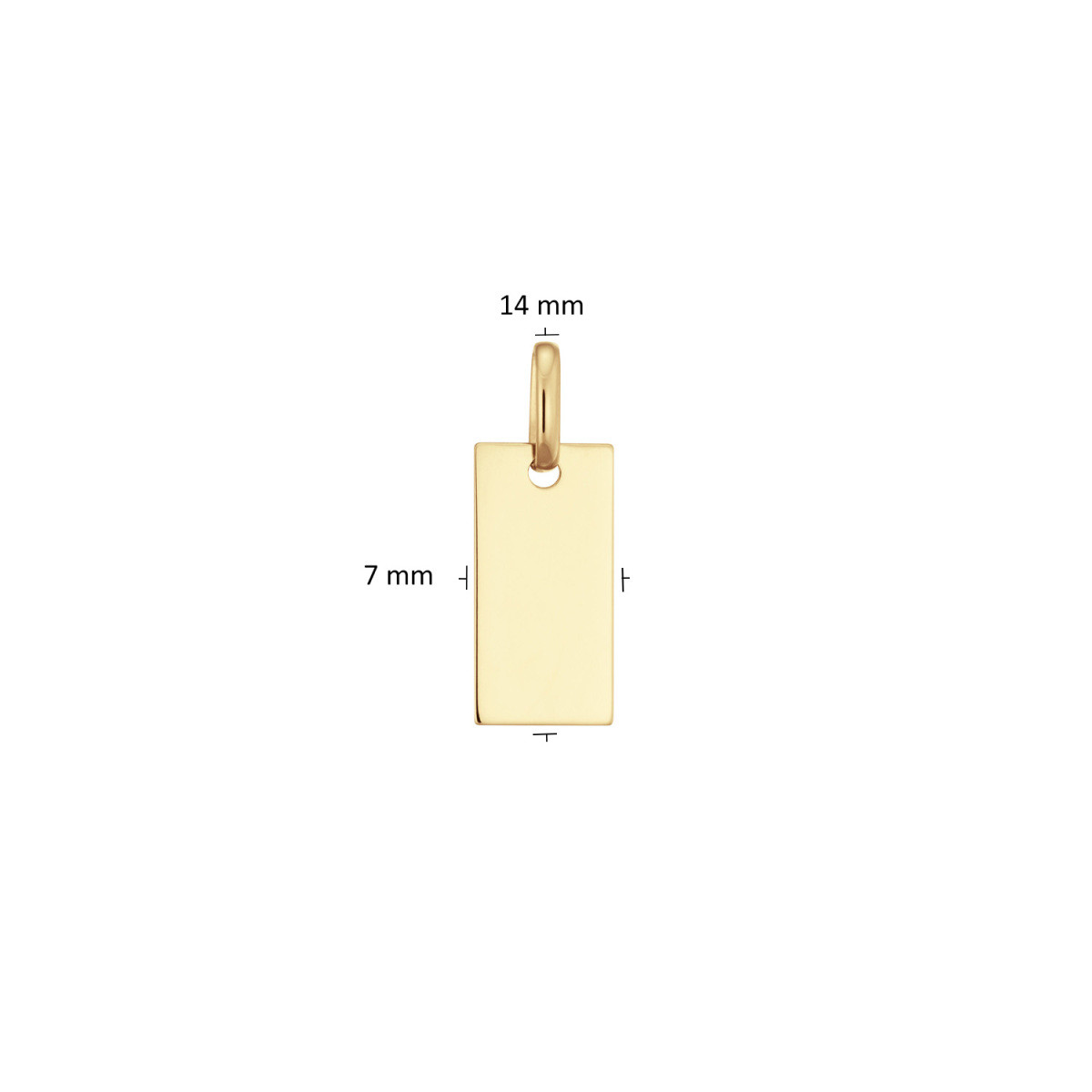 GLOW 242.0046.14 14-karaat gouden rechthoekige graveerhanger zonder steen 7 mm breed - Hoogte 14 mm