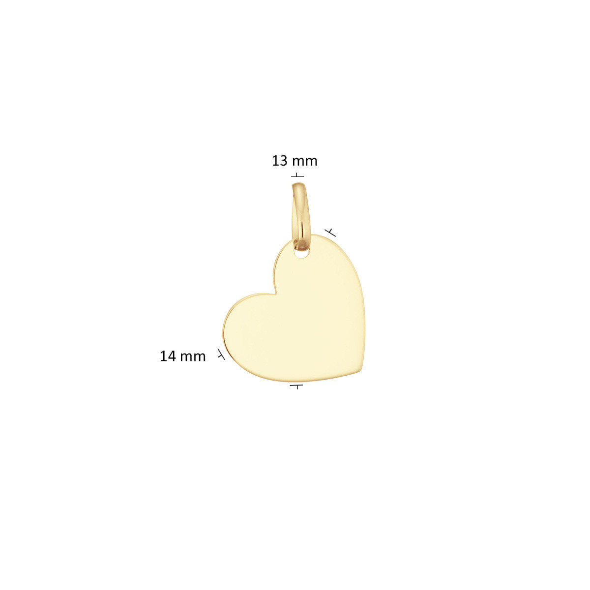 GLOW 242.0053.13 14-karaat gouden graveerbare hartjes hanger met glanzende afwerking 14 mm breed - Hoogte 13 mm