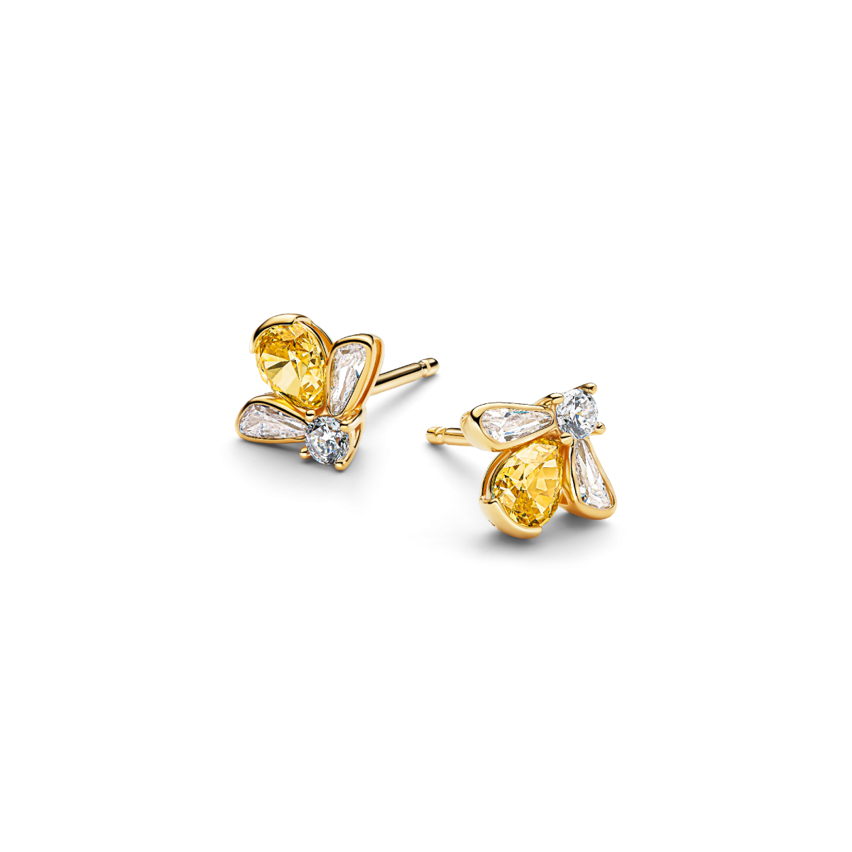 Pandora Timeless 264559C01 gold plated oorstekers met bij van gele en transparante zirkonia