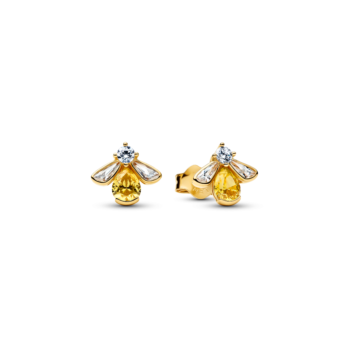 Pandora Timeless 264559C01 gold plated oorstekers met bij van gele en transparante zirkonia