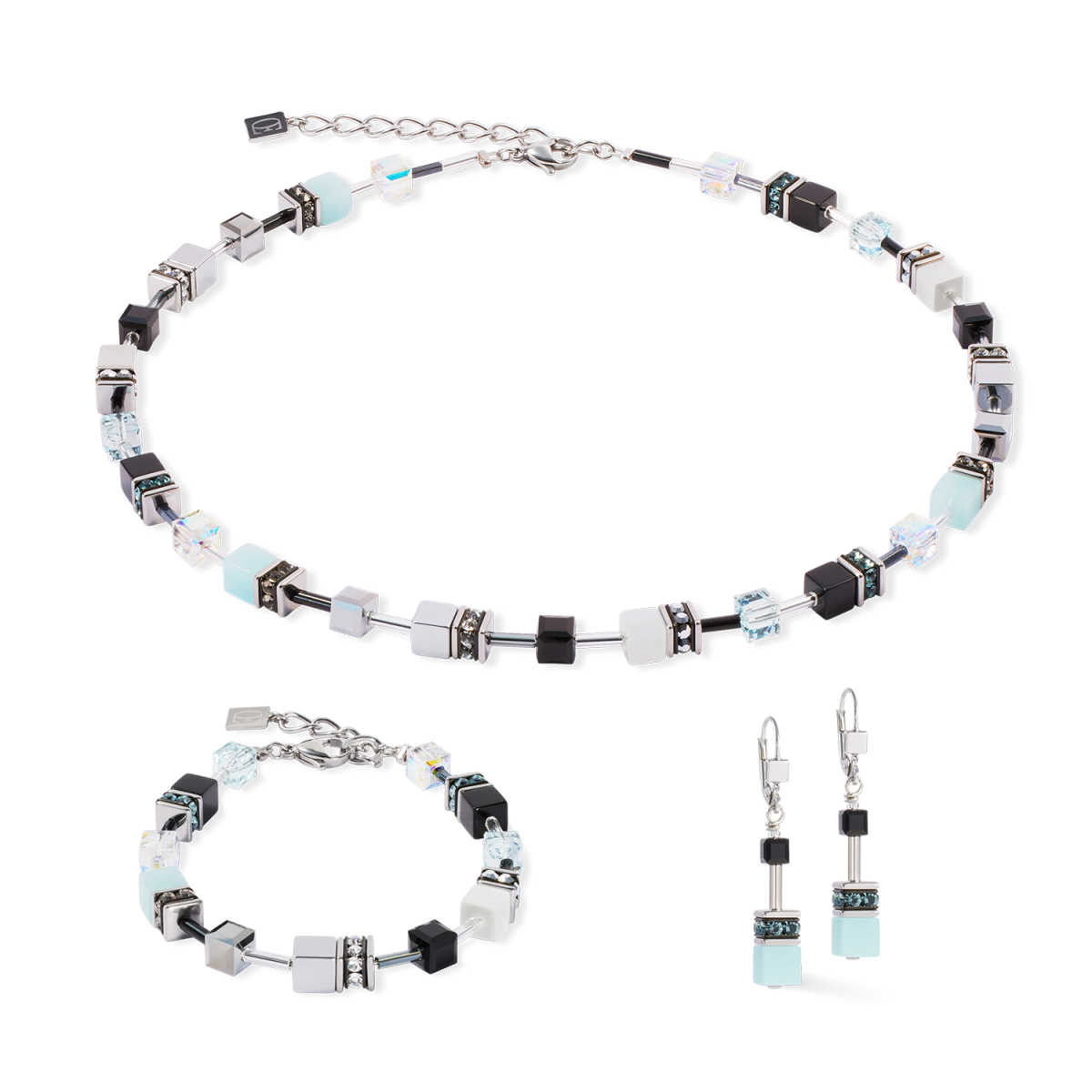 Coeur de Lion 2838/10-2027 ketting GeoCUBE Ice Serenity met blauwe en zwarte stenen - Lengte 42-48 cm