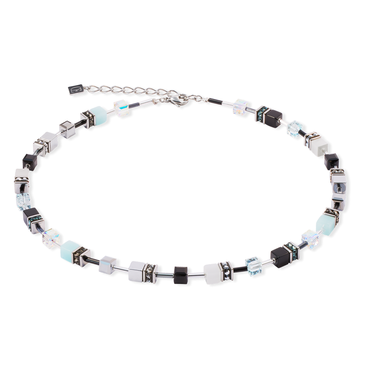 Coeur de Lion 2838/10-2027 ketting GeoCUBE Ice Serenity met blauwe en zwarte stenen - Lengte 42-48 cm