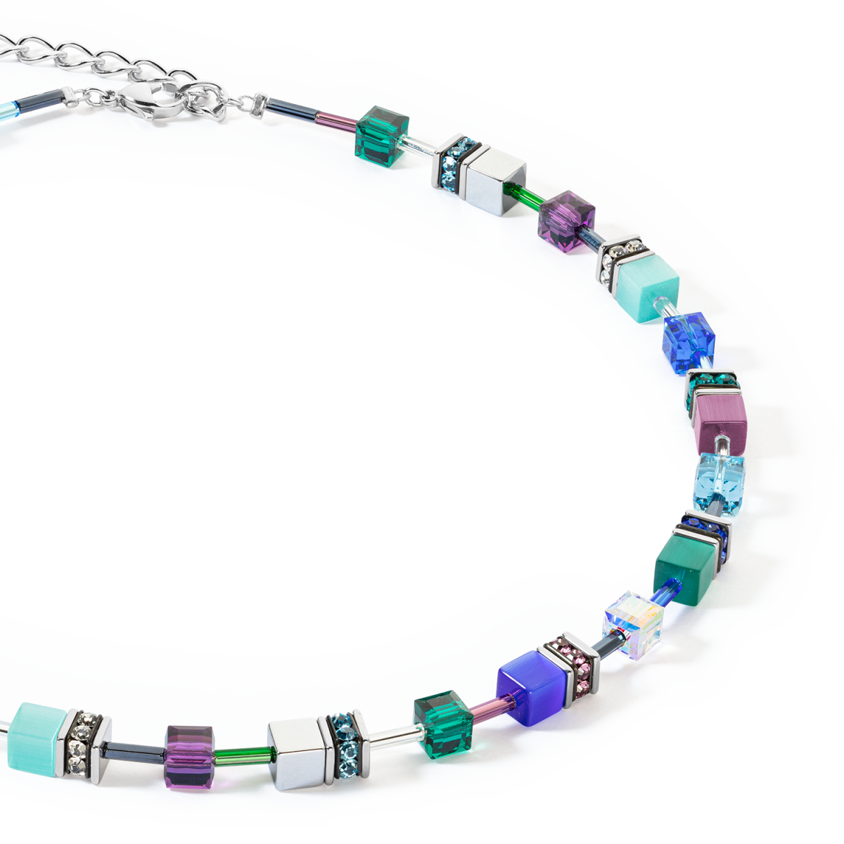 Coeur de Lion GeoCUBE ketting Iconic 2838/10-0608 zilverkleurig met turquoise en paars