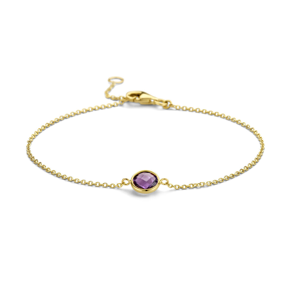 Gouden armband met amethist 1.2 mm 16.5 -19 cm