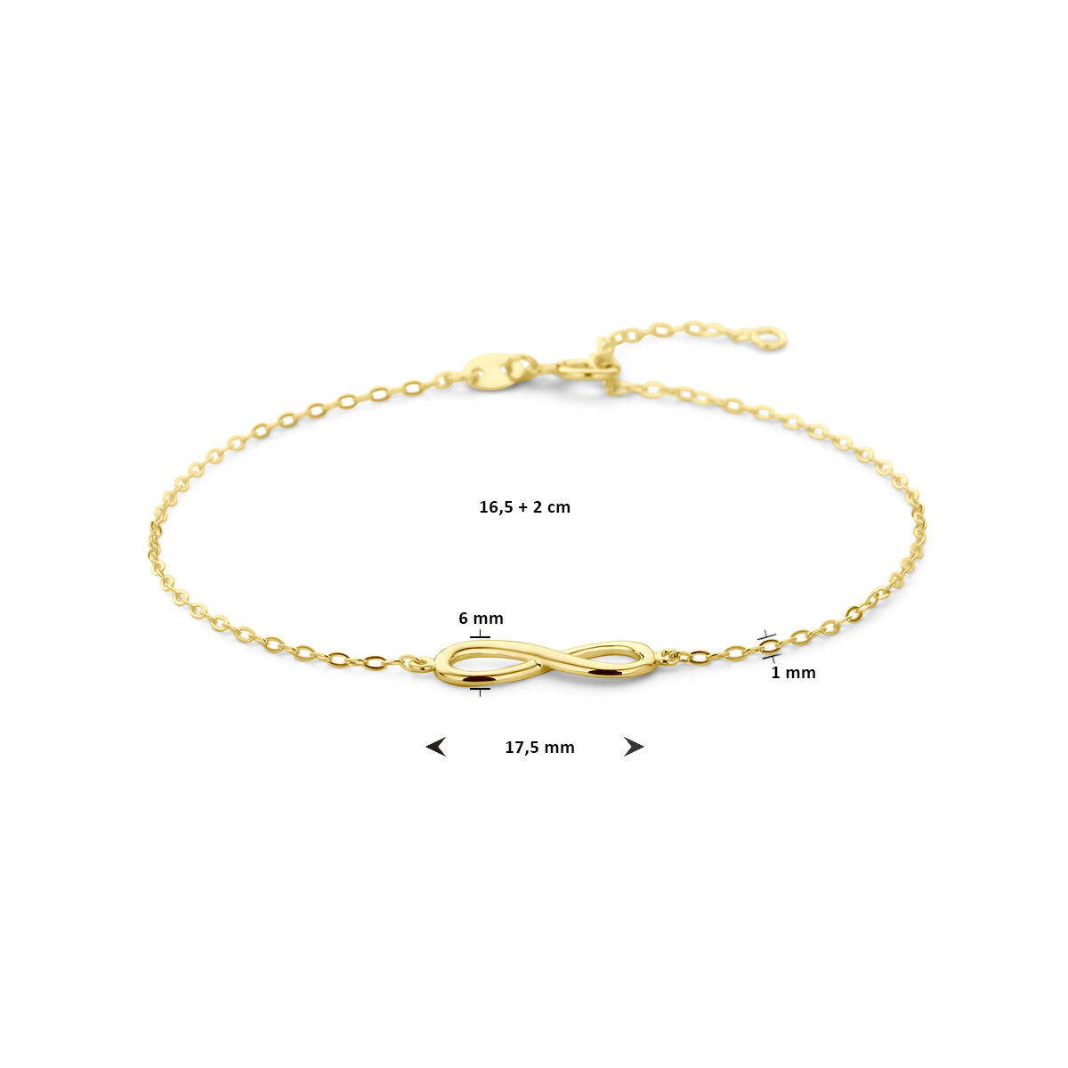 Infinity armband goud 16.5 tot 18.5 cm