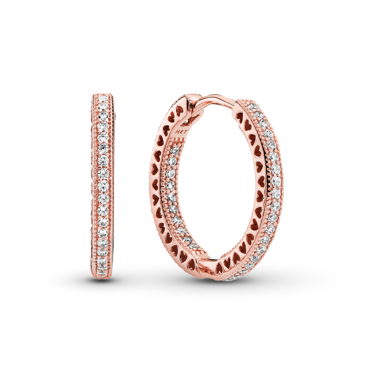 Pandora Signature 286317C01 hartjes oorringen met transparante zirkonia rose gold plated - Diameter 20.5 mm