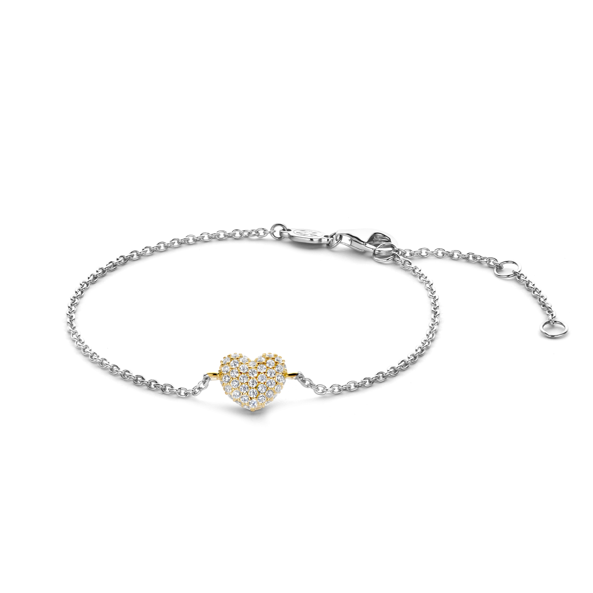 TI SENTO 2885ZY zilveren armband met gold plated hartje - Lengte 16 cm, 18 cm, 20 cm