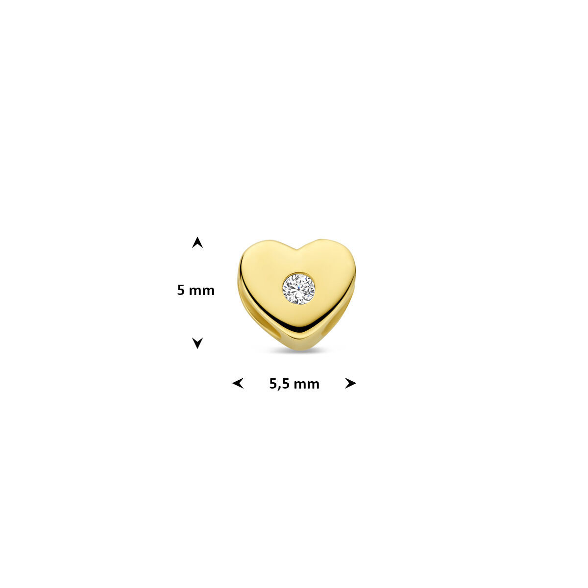 Gouden hart hanger zirkonia - 5 x 5.5 mm