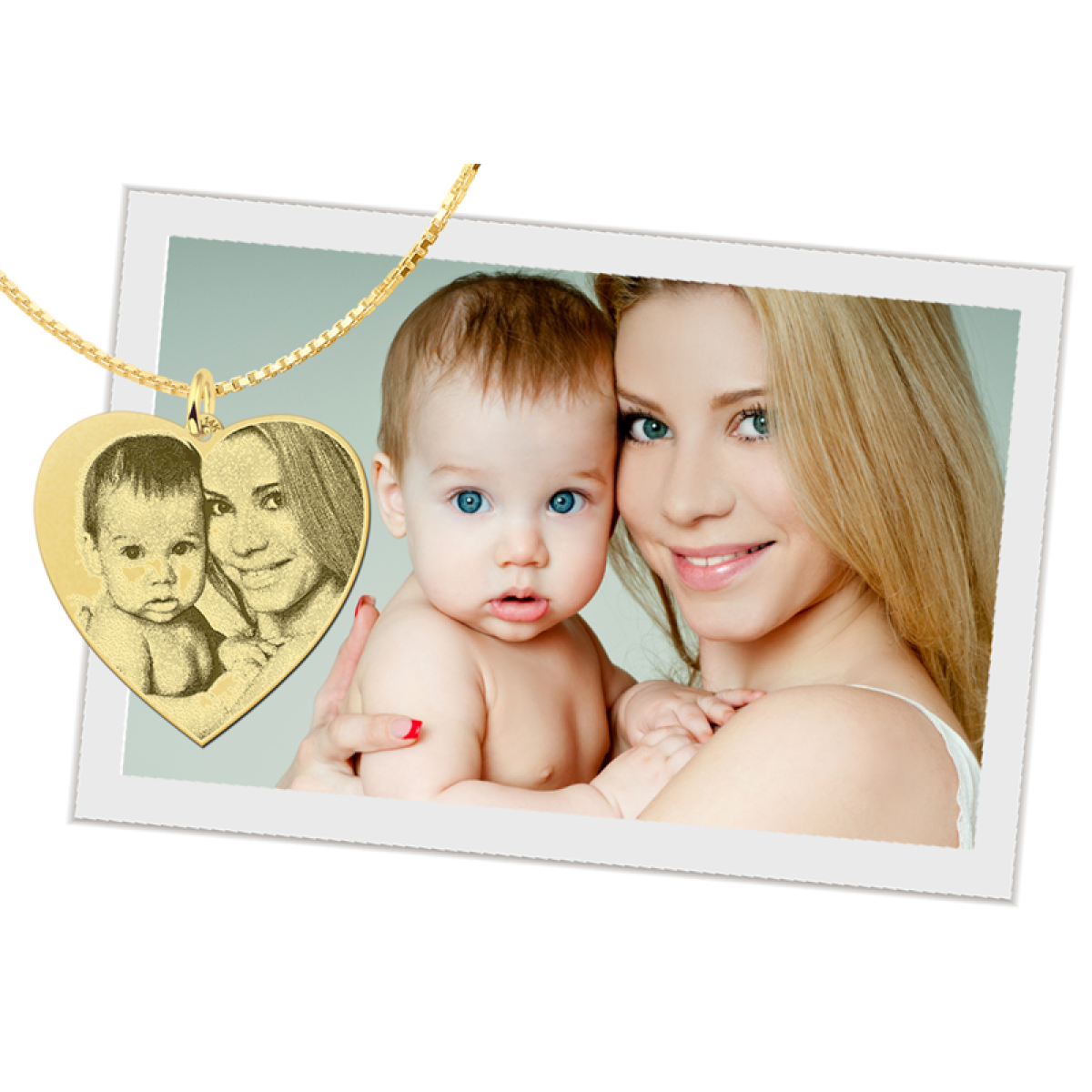 Gouden foto ketting hart - 30 x 30 mm - Names4ever