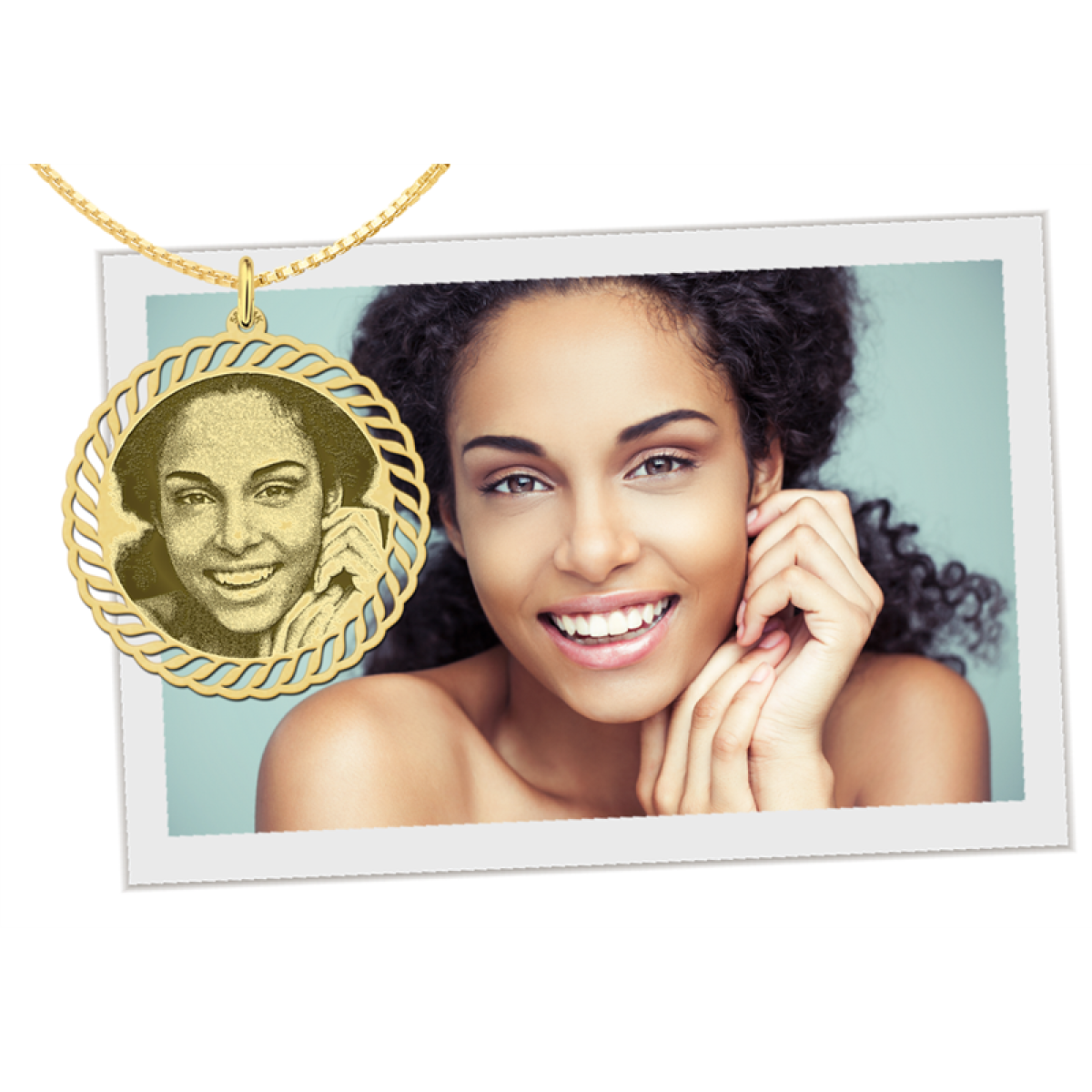 Gouden foto op hanger rond - 33 mm - Names4ever