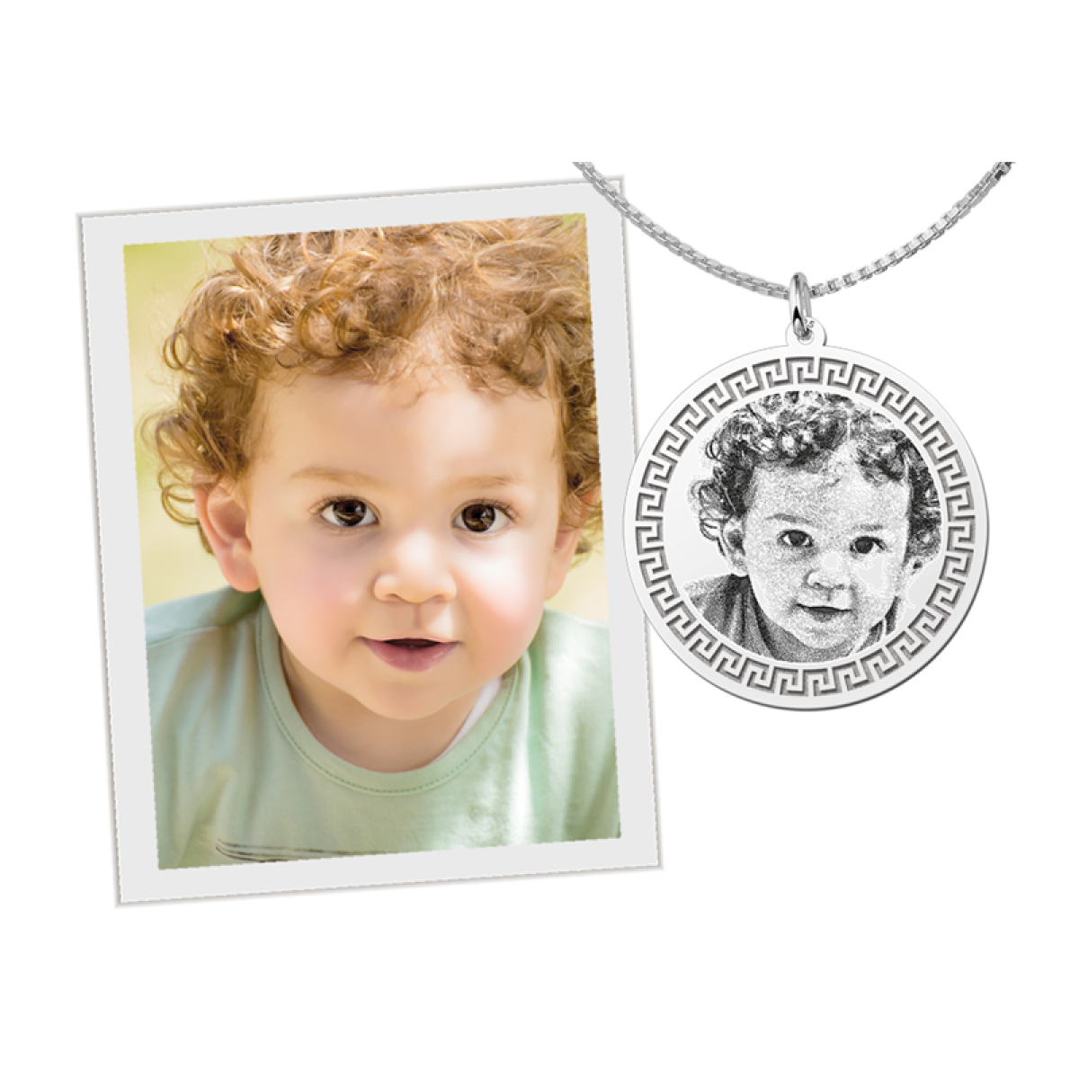 Ronde foto hanger van zilver met meanderrand - 33 mm - Names4ever