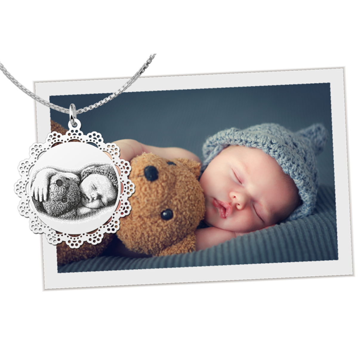 Ronde fotohanger met bewerkte rand zilver - 33 mm - Names4ever